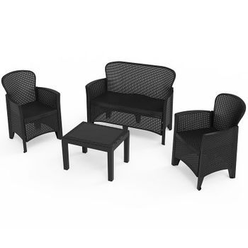 Conjunto De Jardín Jungle Sofá+mesita+2 Sillones Antracita