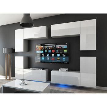 Conjunto De Muebles De Salón Blancos Colgantes Colección Cepto Xx 276cm, 8 Muebles, Leds, Modulares.