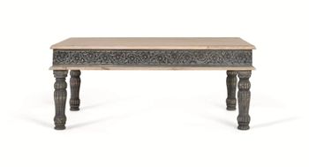 Mesa de centro de madera de mango y base de hierro fabricada a mano