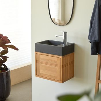 Mueble de baño de teca maciza y mármol negro
