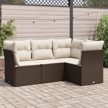 Conjunto De Sofás De Jardín 4 Uds | Mueble Jardin Mesa Y Sillas Y Cojines Ratán Sintético Marrón Cfw300179