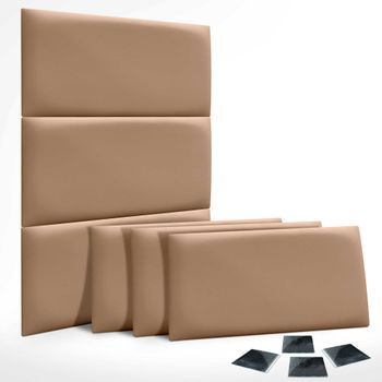 Dhome Juego De 6 Paneles Tapizados De Polipiel Premium Pack Autoadhesivos Para Pared Acústicos Absorbentes Protección (marrón Claro, 50x40cm, X6)