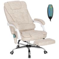 vinsetto silla de oficina con masaje y calefaccion silla de oficina altura ajustable respaldo reclinable 65x70x111-119cm crema