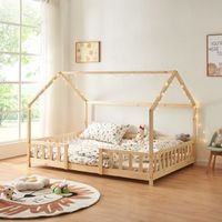 cama para ninos sisimiut forma de casa pino 140x200 cm - pino natural encasa