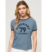 superdry para mujer w1011387a camiseta ringer athletic essentials azul m casual algodon manga corta