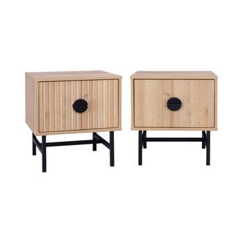 Mesita De Noche Con Efecto Madera, Set De 2, Roble