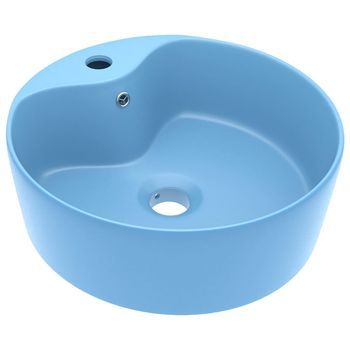 Lavabo De Baño Moderno | Lavabo Lujo Con Rebosadero Cerámica Azul Claro Mate 36x13 Cm