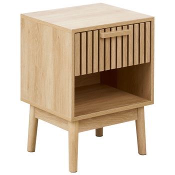 Mesita De Noche Mdf Patas De Pino 1 Cajón 1 Estante Madera Clara Lynwood