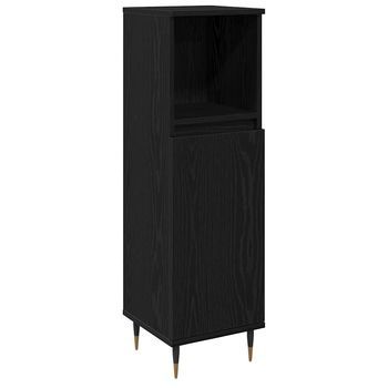 Gabinete De Baño | Armario De Baño Con Estante Roble Negro 30 X 30 X 100 Cm