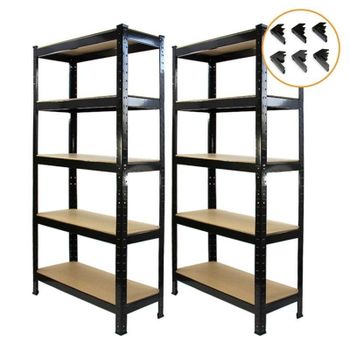 Estantería MonsterShop T-Rax Negra 75x150x30 cm 5 Niveles Acero MDF 2 Unidades