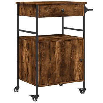 Carrito De Cocina，estantería De Cocina, Carrito De Servir Madera Ingeniería Roble Ahumado 56x43x89,5 Cm