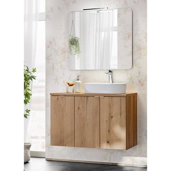 Mueble De Baño Newport Con Lavabo Y Espejo 90x57x39 Cm - Efecto Roble [en.casa]