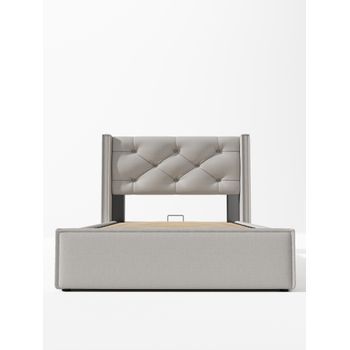 Cama Individual Hidráulica 90x200 - Tapizada Con Almacenamiento, Estructura Metálica, Algodón - Gris Claro