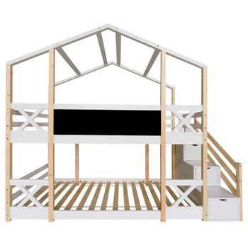 Litera Tipo Cabina De Pino Macizo Con Barreras Anticaída 90x200cm Natural Y Blanco