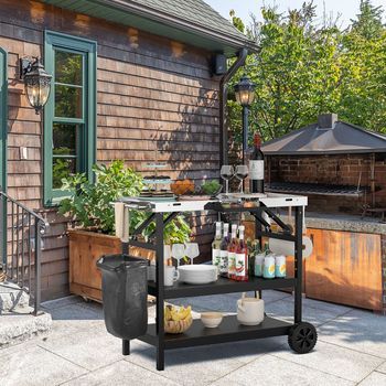 Carrito De Comedor Exterior Estante Ajustable Soporte Para Preparación De Comida Negro Plata