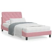 cama individual  cama para adultos  estructura de cama con cabecero de terciopelo rosa 100x200 cm cfw39987