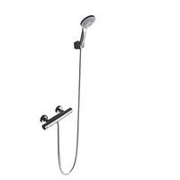 set de ducha cromado en laton y zama con cartucho termostatico y soporte abs