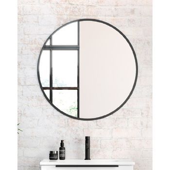 Espejo De Pared Redondo Borde Negro | Espejo Decorativo Redondo Marco Negro | Espejo De Baño Redondo 70-80-100cm | 80cm - Negro
