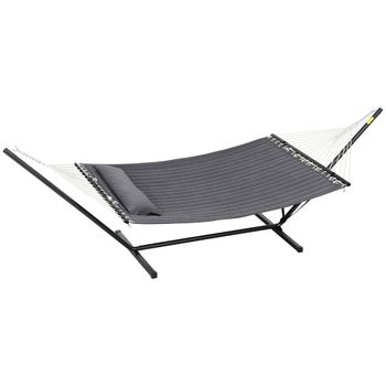 Outsunny Hamaca de Jardín Portátil con Cojín Integrado en Algodón Poliéster y Acero 368x93x110 cm Gris Oscuro   Aosom España