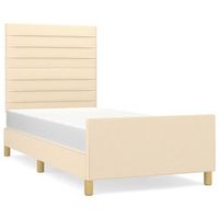 cama individual  cama para adultos  estructura de cama con cabecero de tela color crema 90x200 cm