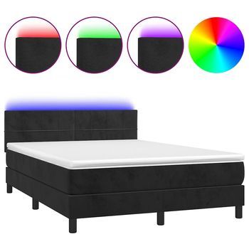 Cama Box Spring Colchón Y Led Terciopelo Negro 140x200 Cm Vidaxl