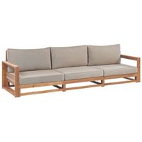 sofa 3 plazas de madera de acacia marron claro certificada cojines timor ii