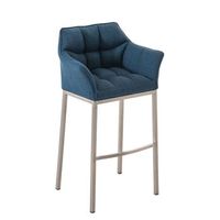 taburete de bar silla alta para mostrador asiento con costuras cuadradas de tela azul 4 patas estables de acero inoxidable 100004722