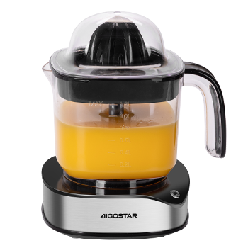 Aigostar Juicy - Exprimidor eléctrico, 40W, 1,2 L de capacidad, rotación bidireccional, 2 conos de distintos tamaños, indicador LED. Exprimidor para naranjas, limones, limas y pomelos. Libre de BPA.