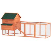 pawhut gallinero de madera grande exterior con 2 nidos corral techo asfaltico bandeja extraible y rampa 347x160x150 cm naranja