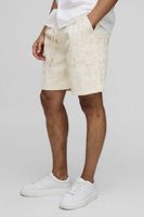 pantalon corto holgado de sarga con aplique cream