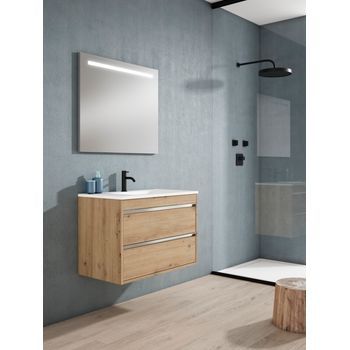 Mueble Slider 80 Cm, Roble Moderno. Pack Mueble + Lavabo.