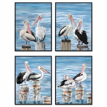 Pintura De Pájaro Mediterráneo Por Dkd Home Decor (53 X 3,5 X 73 Cm) - Set De 4
