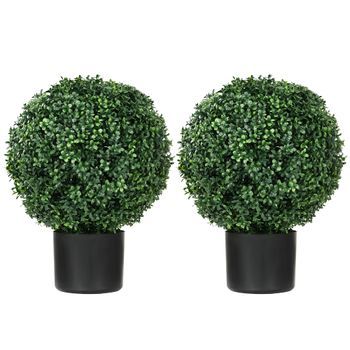 Set De 2 Bojes Artificiales Uv 52 Cm Con Maceta, Verde