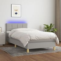cama individual  cama box spring  cama para adultos con colchon tela y led gris claro 90x190 cm cfw521021