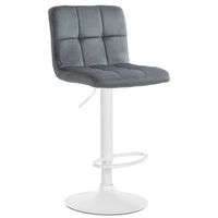 taburete de bar trona x 1 con costuras decorativas cuadradas asiento de terciopelo gris oscuro patas de metal blanco 100005337