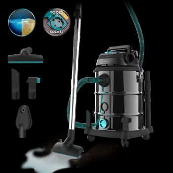 Cecotec Aspirador de Sólidos y Líquidos de Metal con Cable de 30L Conga Rockstar Wet & Dry Steel Pro Tool. 1600W
