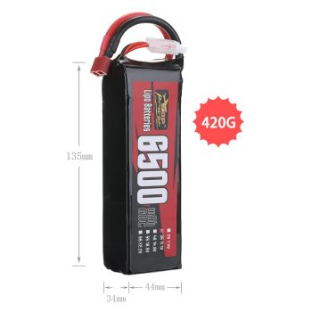 Batería ZOP Power 11.1V 6500mAh 60C 3S LiPo con conector T para coche RC