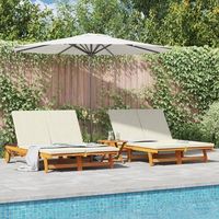 chaiselongue doble con ruedas y cojin de madera de acacia maciza v7654 unico  marron