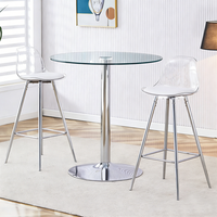 set de bar - mueble de comedor - vidrio y metal - transparente y plata 89x89cm