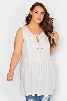 Yours Top Peplum Blanco Sin Mangas Cuerpo Bordado, Mujer Curvy Y Tallas Grandes, Yours