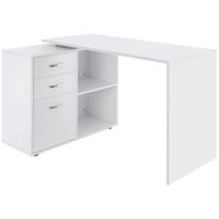 homcom mesa de ordenador escritorio mesa esquinera oficina 2 formas con 2 estantes 3 cajones mesa de despacho escuela estudio madera blanco   aosom espana