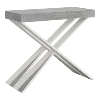 Consola extensible 90x40/196 cm efecto madera gris cemento y hierro