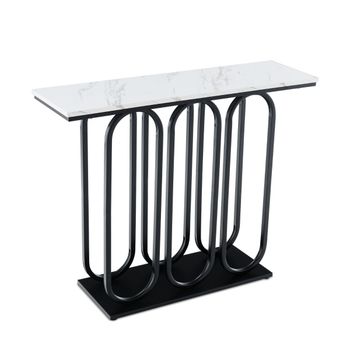 Costway Mesa de Consola de Mármol con Almohadillas de Pie Ajustables Estructura de Metal Kits Antivuelco para Sofá Entrada 100 x 30 x 80 cm Negro