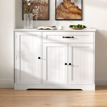Aparador Con 3 Puertas Y 1 Cajón - Mueble De Salón - Mdf - Blanco (107x40x83.4cm)