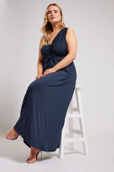 Yours London Vestido Azul Marino Sin Mangas Diseño Nudo, Mujer Curvy Y Tallas Grandes, Yours London