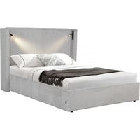 cama doble de pana con comoda integrada y lampara cortina - 160 x 200 cm - gris