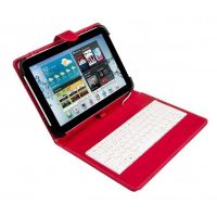 funda con teclado silverht para tablets 9-11 microusb roja y blanca