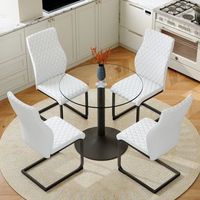 mesa y 4 sillas - comedor - cristal metal y pu - blanco negro y transparente 85x85x76cm