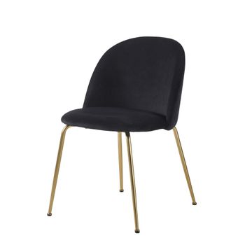 Silla de terciopelo negro con patas de acero dorado