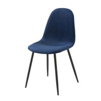 silla de comedor de terciopelo azul y patas de acero negro